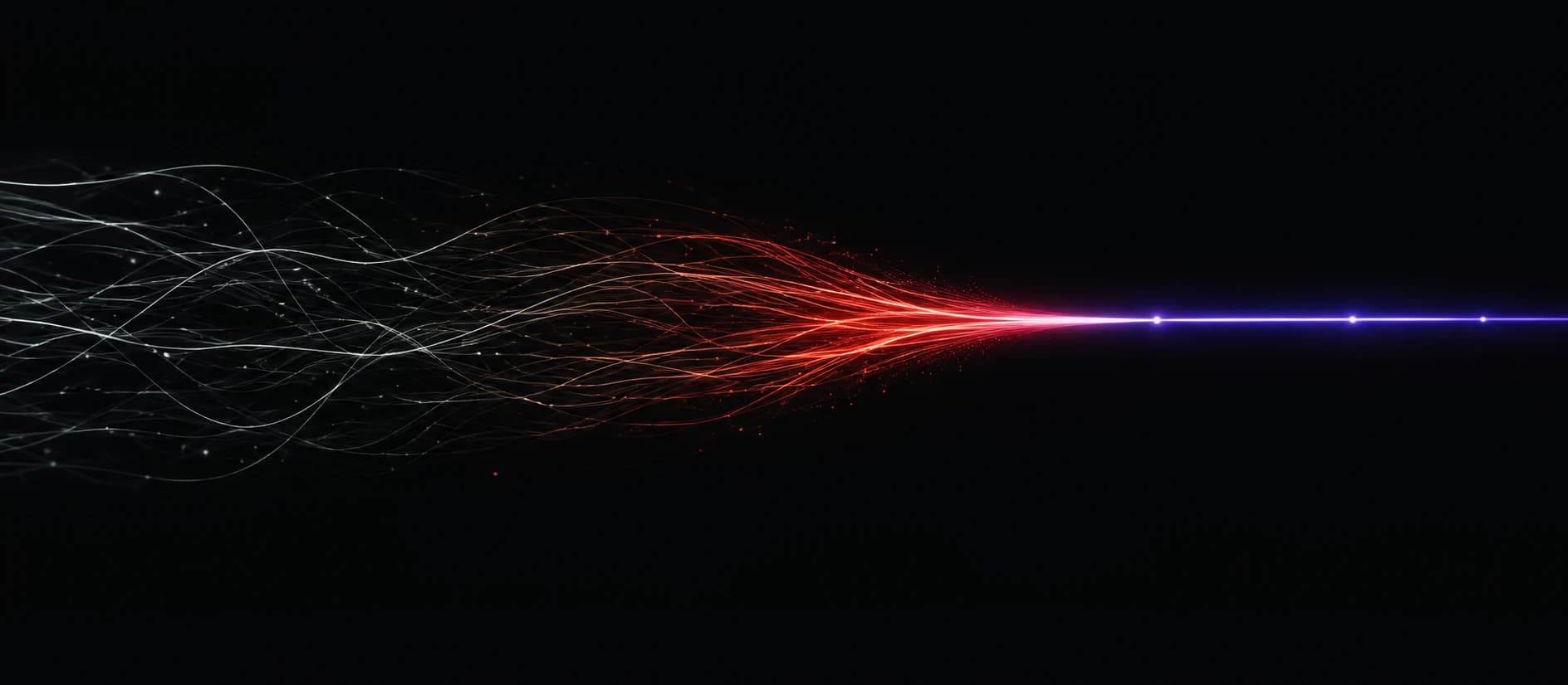 Fine monochrome signals converging through infrared into a precise ultraviolet beam.