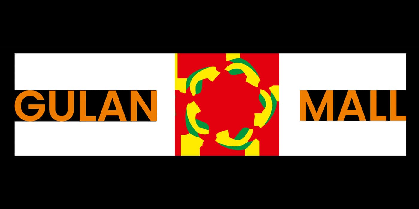 The Gulan Mall identity applied as a compact graphic system.